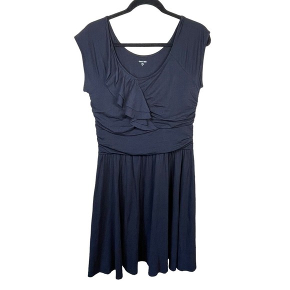 Garnet Hill Small Piazza Black Jersey Knit Dress Front Ruffle Ruched Side - Picture 1 of 10